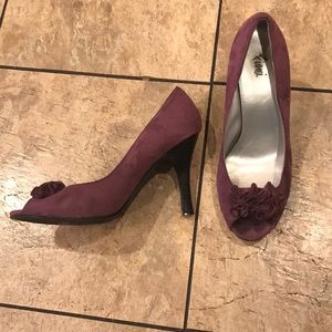 Purple open toe heels